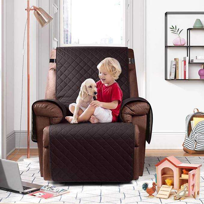 KinCam 100% Waterproof Recliner Chair Cover, Reclining Couch Covers for Pets, Dogs, Recliner Couch Slipcover Furniture Protector with Elastic Straps for Kids(30", Chocolate)