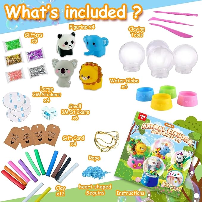 Animal DIY Snow Globe Kit - Make Your Own Water Globe Zoo Stem Projects DIY Activities Clay Toys Christmas Birthday Holiday for Girls Ages 4 5 6 7 8-12 Year Old Arts and Crafts Kit for Kids