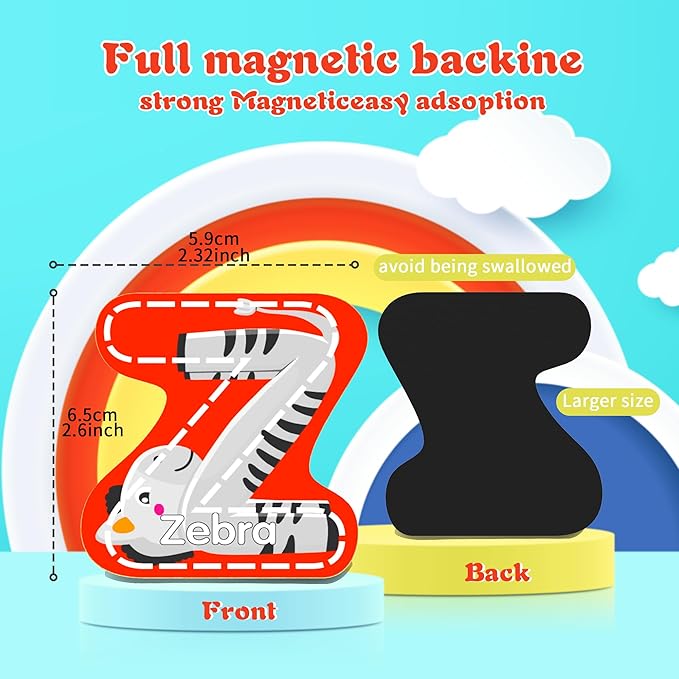 Magnetic Letter, Thickened Wooden ABC Alphabet Fridge Magnets for Toddlers 1-3, Large Cute Animal Magnet Learning Toys Set for Kids Ages 2 4 5 Years Old Preschool Learning & Educational