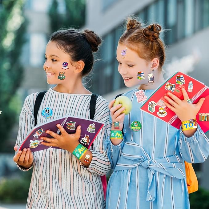 98 PCS Reading Book Party Favors, Reading Book Temporary Tattoos Slap Bracelets Stickers Badges Keychains for Reading Book Birthday Party Decorations Supplies for Kids Boys Girls Book Lovers