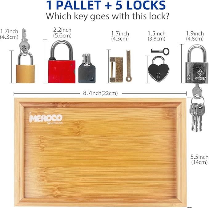 MEROCO Lock and Key with Wood Tray Set Fine Motor Skill Sorting Learning Toys Travel Games for Toddlers 3-5 Years