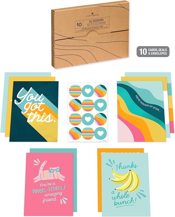 American Greetings 10-Count All Occasions Card Bundle with Envelopes- Congrats, Baby, Wedding, Support, Friendship, Sympathy, and Thank You
