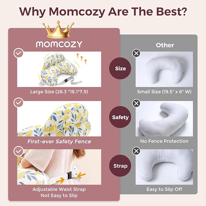 Momcozy Pioneering Safety Fence Nursing Pillow for Breastfeeding- Wider Feeding Pillows for More Support for Mom & Baby- Easier Nursing & Hand Free- Fit for All, Removable Cotton Cover