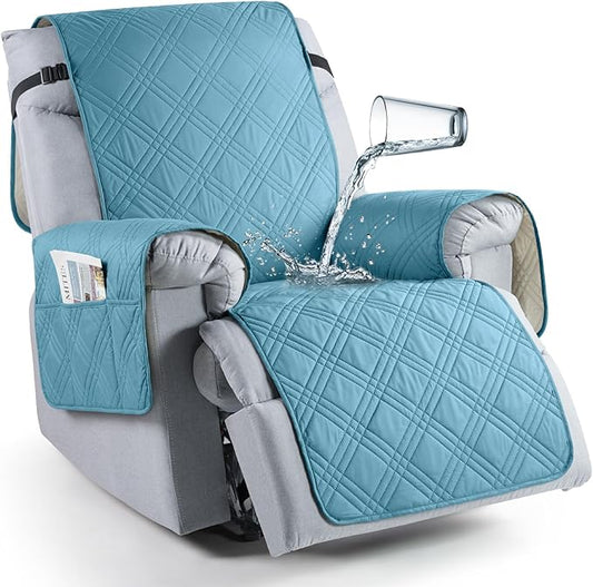 TAOCOCO 100% Waterproof Recliner Chair Cover, Non Slip Recliner Covers for Recliner Chair with Pocket, Washable Reclining Chair Cover Furniture Protector for Kids, Pets(Recliner Chair, Sky Blue)
