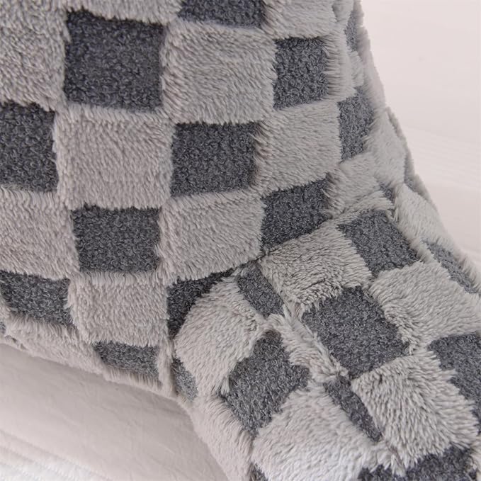 Aimuan Reading Pillow Checkered Bed Rest Wedge Backrest Checkerboard Pillow with Arms Back Support for Sitting Up in Bed Cushion Incline Rest Sleeping Snoring Pillow (Grey,Large)