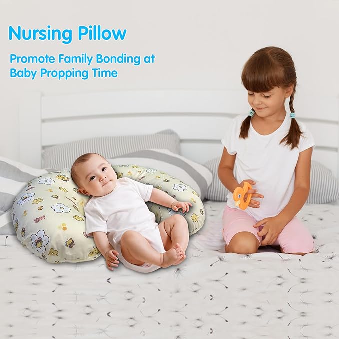 Nursing Pillow, Breastfeeding Pillows with Standard Size Removable Cover, Breast Feeding Pillow with Breathable Filling, Ergonomic Nursing Essentials for Bottle and Breastfeeding- Honey Bee…