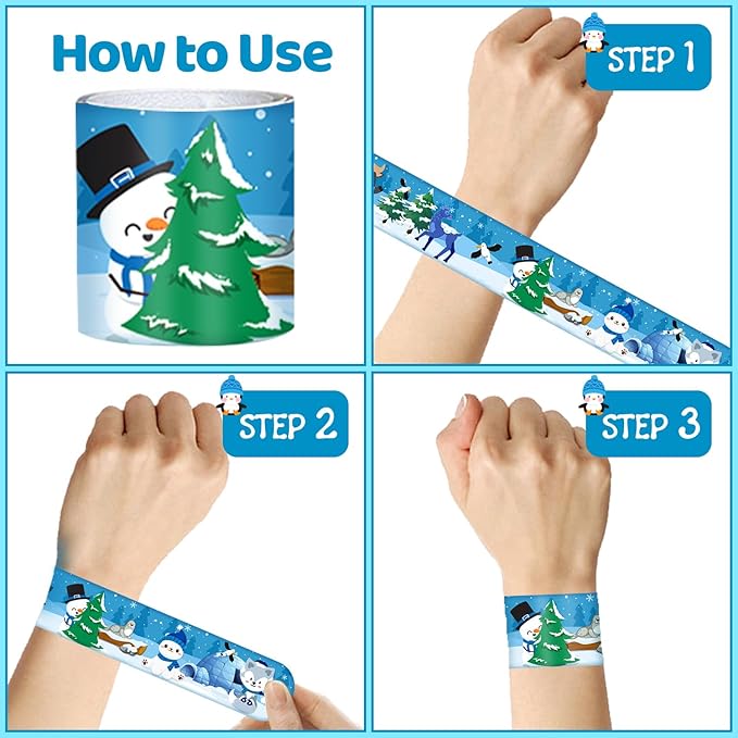 74 PCS Winter Arctic Animal Party Favors, 50 PCS Arctic Animal Stickers 24 PCS Arctic Animal Slap Bracelets Winter Arctic Polar Animal Birthday Party Decorations Supplies for Kids Classroom Rewards