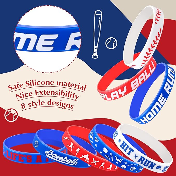 160 Pieces Baseball Silicone Rubber Bracelets Motivational Rubber Wristbands Baseball Party Favors Baseball Bracelet Baseball Wristbands for Kids Adults Baseball Theme Party Birthday Favors, 8 Designs
