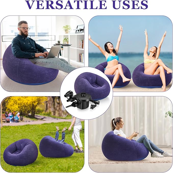 2 Pcs Bean Bag Chairs for Adults Kids Inflatable Chairs with Electric Air Pump Blow up Chair Inflatable Lazy Sofa Folding Portable Inflatable Chair for Living Room Bedroom(Blue)