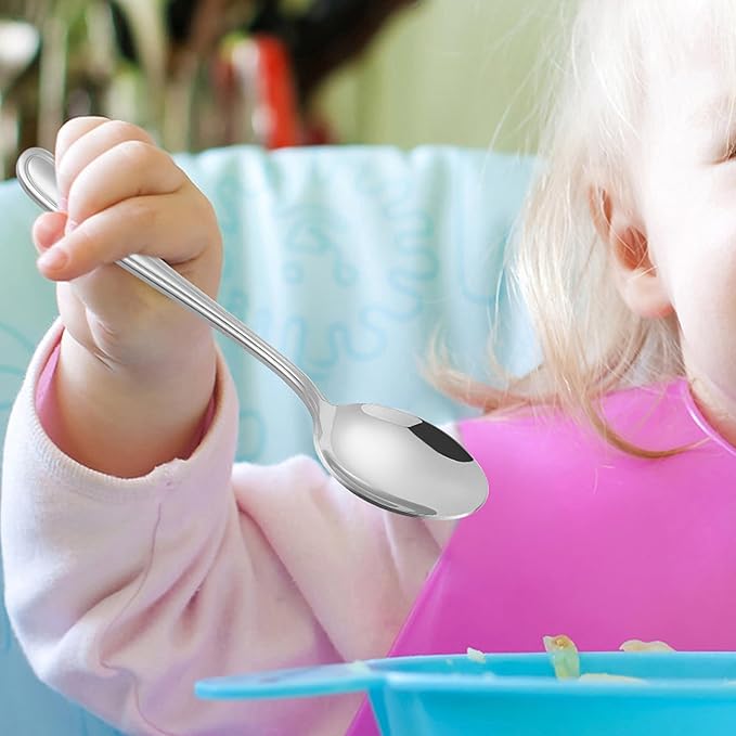LIANYU 9-Piece Toddler Spoons, Kids Baby Spoons Self Feeding, Stainless Steel Children Silverware Set for 2-10 Year Old, Preschooler Cutlery Flatware Set for Home School, Dishwasher Safe