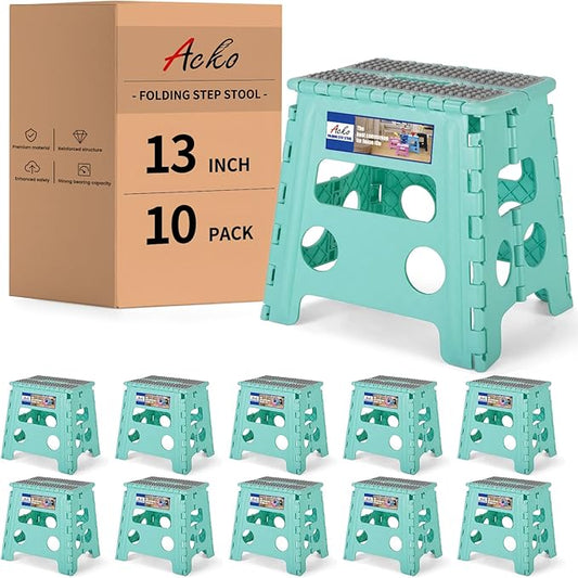 ACKO 10pack Folding Step Stool 13 Inch Stool Heavy Duty Plastic Foldable Step Stools for Kids, Stepping Stool with Handle, Folding Stool Suitable for Kitchen Hold Up to 300 LB (Teal)