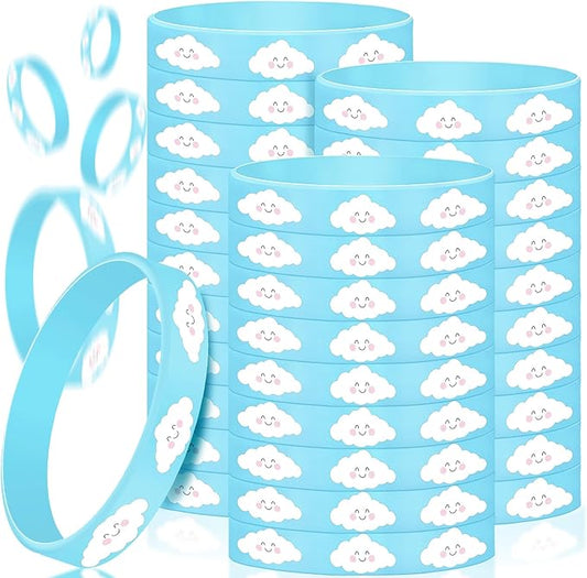 36 Pcs Blue Sky Clouds Silicone Wristband for Kids Cartoon Story Silicone Bracelets Party Favors Rubber Wristbands Baby Shower Birthday Party Decorations