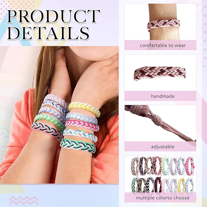 16 Set Friendship Bracelet Party Favors Braided Friendship Bracelets with Cards Adjustable Woven Friendship Bracelets Handmade Braided Bracelet for Teens Adults Camping Party Favors