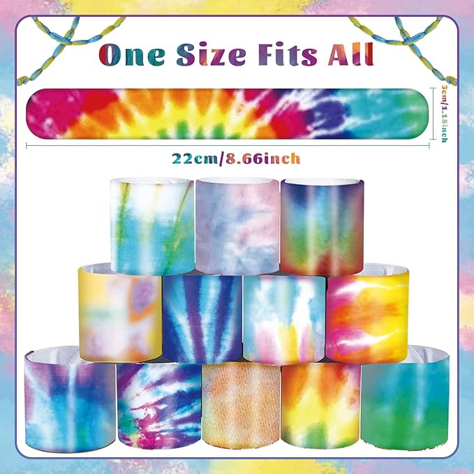 60PCS Tie Dye Party Favors Slap Bracelets, Groovy Wristbands Bracelets Goodie Bag Fillers for Tie Dye Birthday Decorations Supplies for Boys and Girls kids Adults