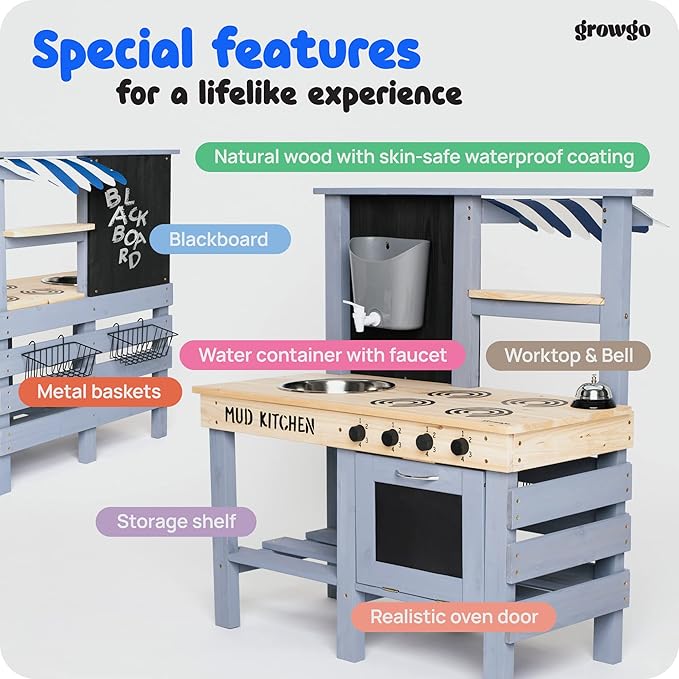 2-in-1 Mud Kitchen for Kids Outdoor and Grocery Store Pretend Play - Lemonade Stand and Market Playset for Outdoor Fun - Perfect for Cooking, Role-Playing, and Creative Imagination