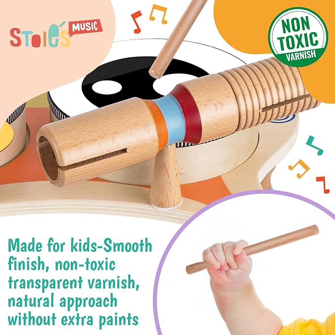 Stoie's Owl Drum Set for Toddlers 3-5 - Wooden Percussion Musical Instruments for Kids with Cymbals, Wooden Spunder, Tambourines, Drumsticks