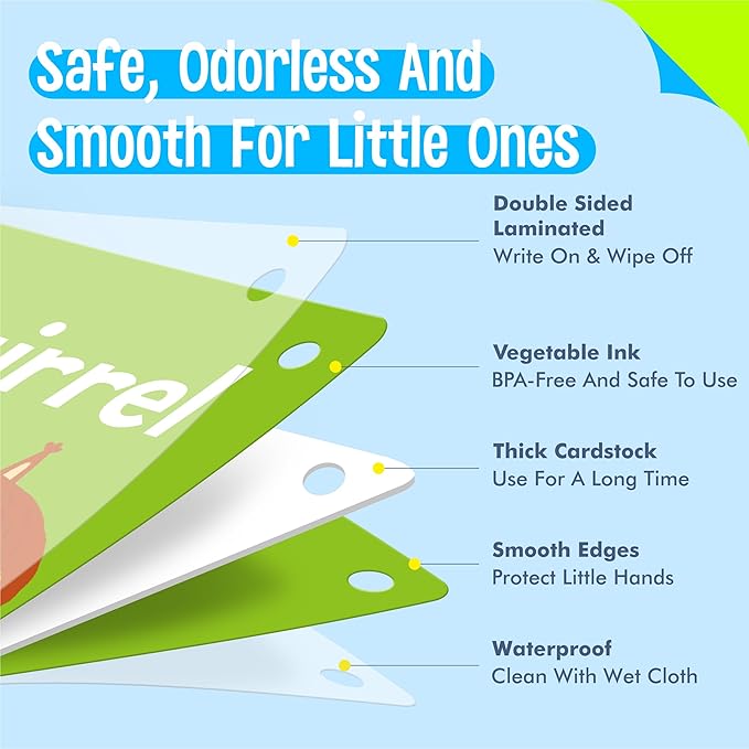 Animal Flashcards, 50 Double-Sided Cards, Wild/Farm/Marine Animal Cards Educational Learning Tools for Preschool and Toddlers Learning (2 Reclosable Rings Attached)