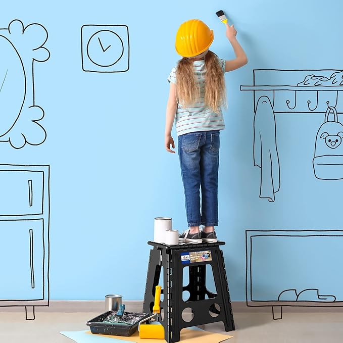 ACKO Folding Step Stool Foldable 16 Inch Stool 400 LB Weight Capacity Plastic Foldable Step Stools for Adults and Kids, Folding Stool Suitable for Kitchen, Stepping Stool with Handle 1PC