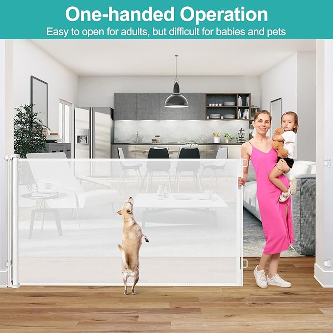 42" Tall X 95" Wide Extra Tall Baby Gate Extra Long Baby Gates for Large Openings Tall Retractable Baby Gate Retractable Dog Gate Long Baby Gates Indoor Extra Long Dog Gate Child Gates for Doorways