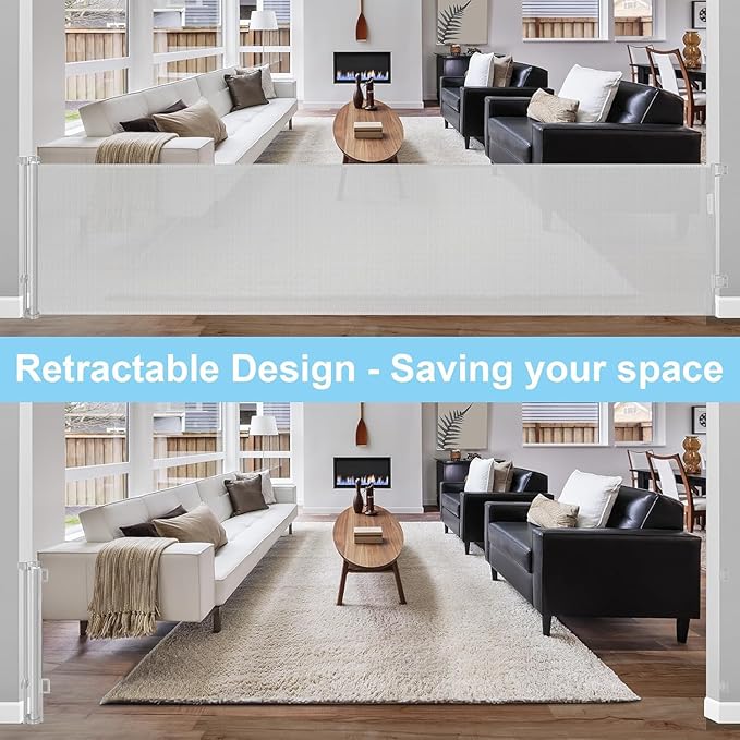 168 Inch Baby Gates Extra Wide Retractable Dog Gate Extra Wide Baby Gates for Large Openings Extra Long Dog Gate Retractable Gate Outdoor Indoor Retractable Pet Gate Extra Long Baby Gate (Light Gray)