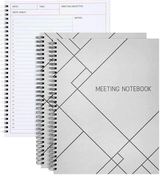 2 Pack Meeting Notebooks for Work, Spiral-Bound Daily Planner for Project Management, Office, Business, Note Taking, Organizer (160 Pages, 8.5 x 11 In)