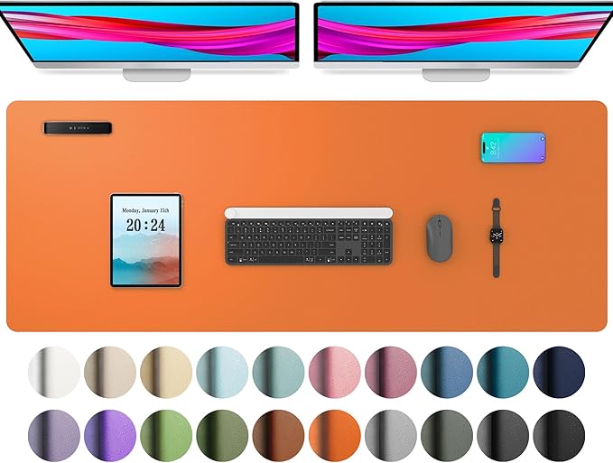 Aothia Leather Desk Pad Protector, Office Desk Mat, Large Mouse Pad, Non-Slip PU Leather Desk Blotter, Laptop Desk Pad, Waterproof Desk Writing Pad for Office and Home (48"x17", Hermes Orange)