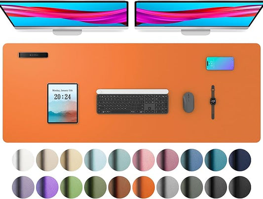 Aothia Leather Desk Pad Protector, Office Desk Mat, Large Mouse Pad, Non-Slip PU Leather Desk Blotter, Laptop Desk Pad, Waterproof Desk Writing Pad for Office and Home (48"x17", Hermes Orange)