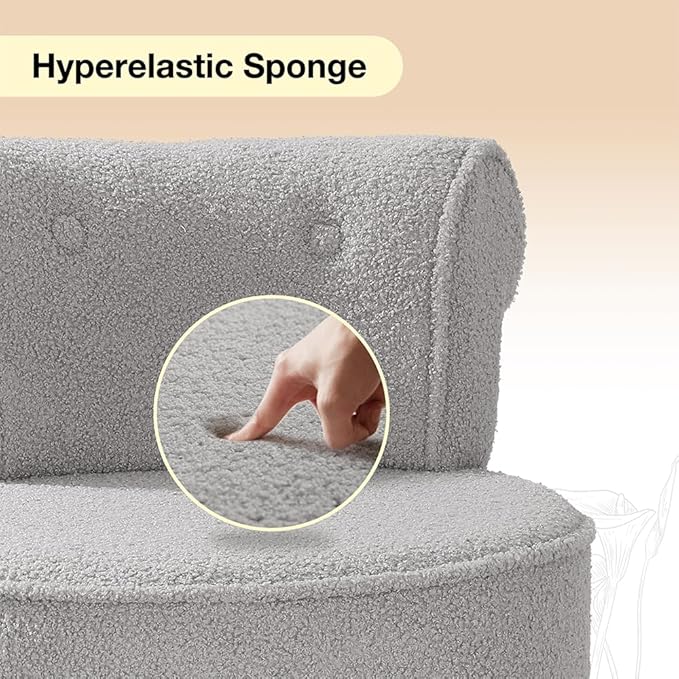 Sherpa Vanity Chair with Back Small Makeup Chair with Wood Legs Sherpa Vanity Stool Tufted Accent Chairs with Low Back Makeup Chair for Vanity for Women Girl and Kids (Grey)