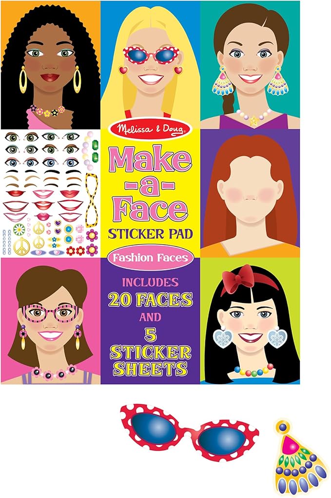 Melissa & Doug Make-a-Face Sticker Pad - Fashion Faces, 20 Faces, 5 Sticker Sheets - FSC Certified