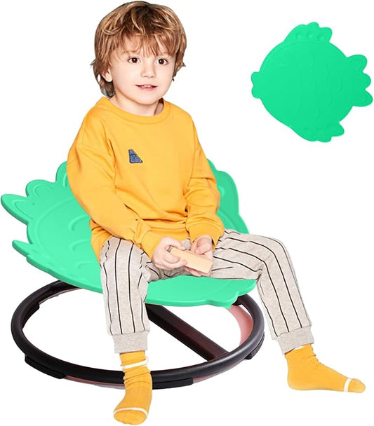 Kids Sensory Swivel Chair - Fish Spinning Chair Seat for Balance, Coordination - Sensory Therapy Stool for Kids with Autism & ADHD - Active Indoor Play Chair for Home & Classroom (Green)