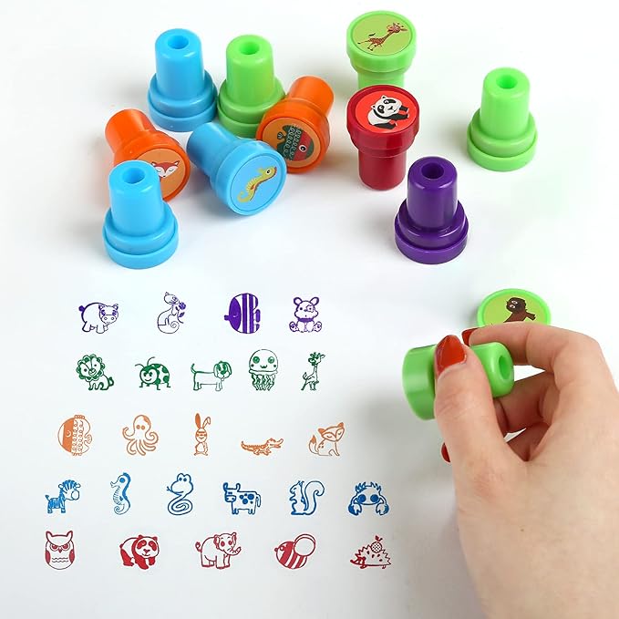26Pcs Zoo Animal Stamps for Kids, Self Inking Stamps for Kids Birthday Gift, Farm Party Favors, Teacher Stamps