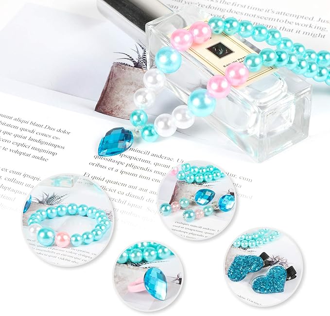 Kids Jewelry Little Girls Plush Handbag Necklace Bracelet Earrings Ring Hair Clips Set, Princess Costume Jewelry Party Favors Gift for Dress up Pretend Play (3-8 Years)