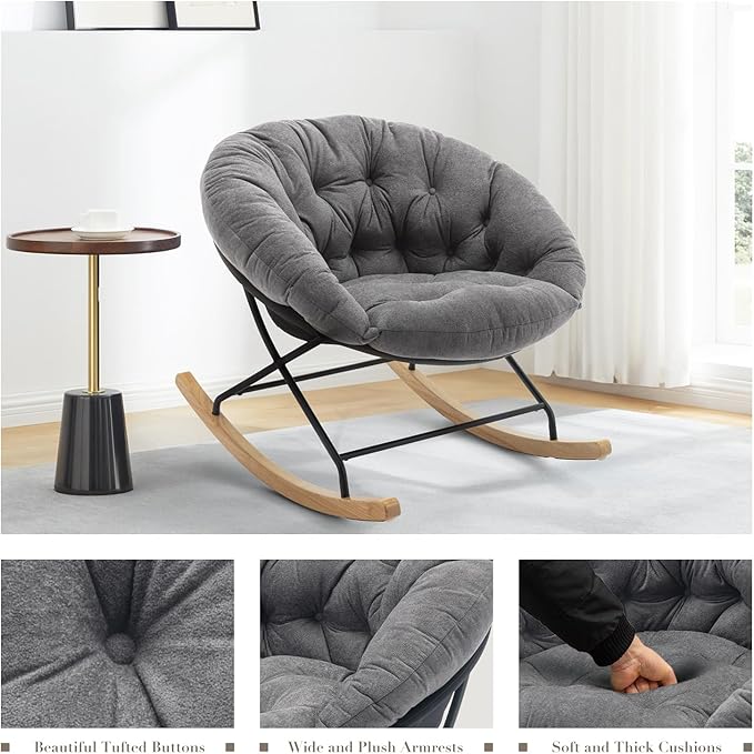 COLAMY Nursery Rocking Chair, Indoor Glider Rocker Living Room Chair with Comfy Cushions, Wood Base and Metal Legs for Bedroom, Office, Grey