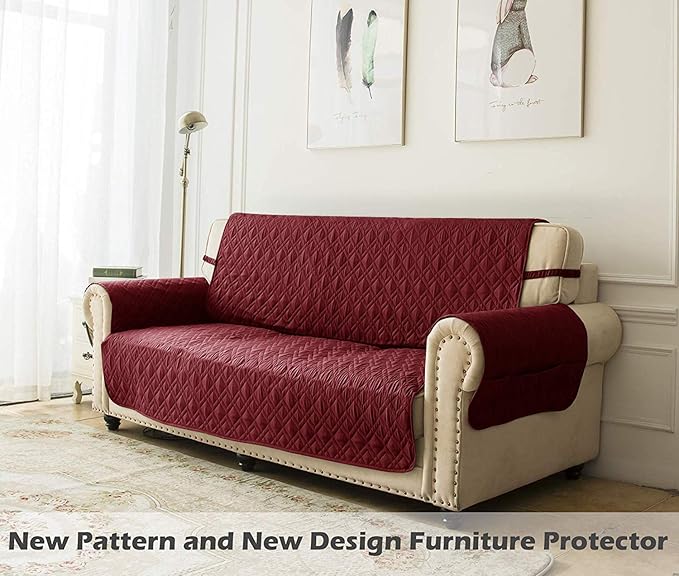Ameritex Couch Sofa Slipcover 100% Waterproof Nonslip Quilted Furniture Protector Slipcover for Dogs, Children, Pets Sofa Slipcover Machine Washable (Burgundy, 68")