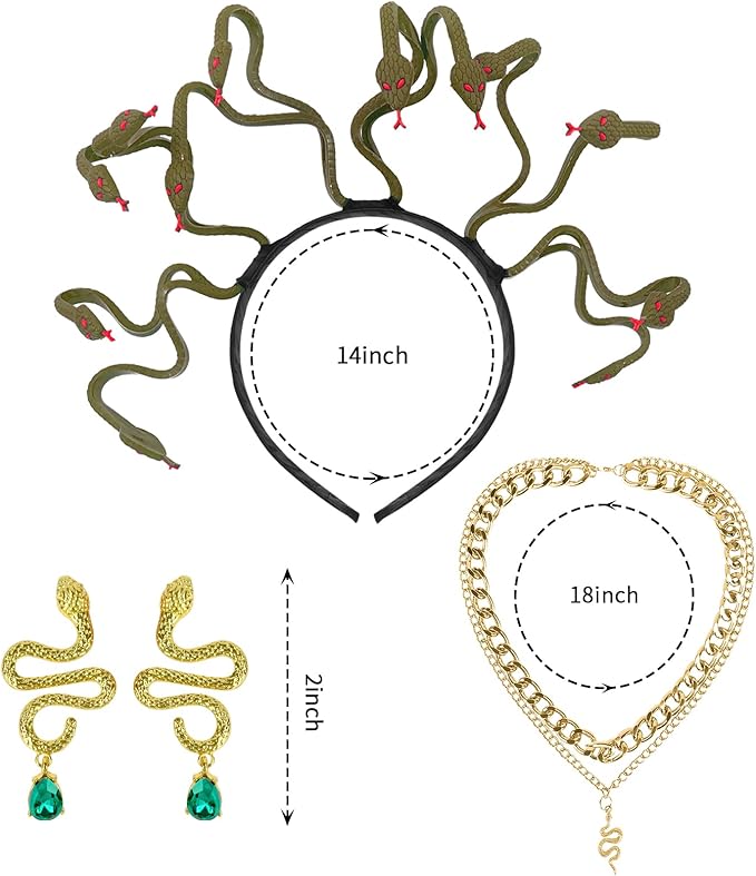 3 Pcs Halloween Snake Headband Medusa Headband Snake Bracelets Funny Gift for Mardi Gras Masquerade Halloween Cosplay Costume Party Supplies