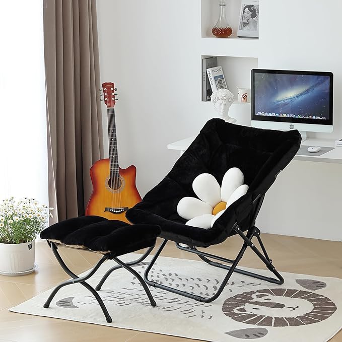 Comfy Saucer Chair, Soft Faux Fur Oversized Folding Chair, Flexible Lounge Lazy Chair for Kids Girls Teens Adults, Moon Chair for Dorm Rooms, Bedroom, Living Room