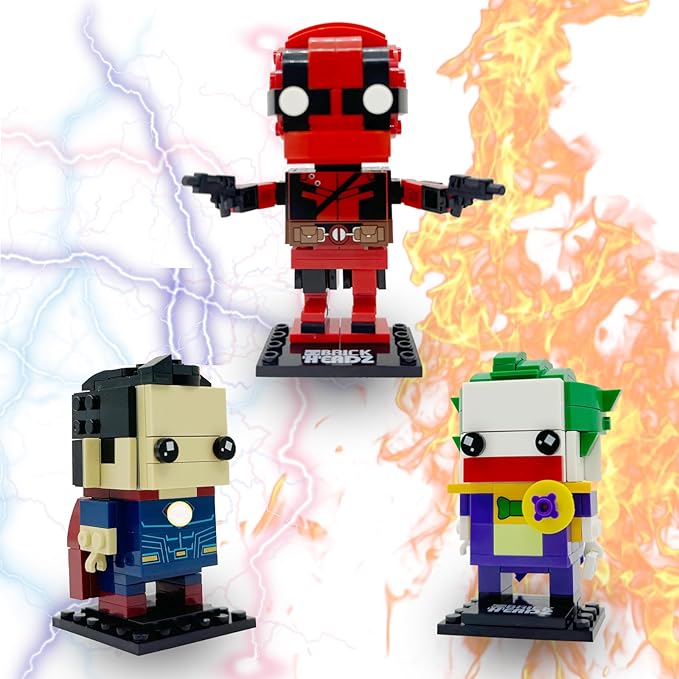 3 Animated Movies Building Figures Compatible with Lego, Comedy Dead Pool - Scheming Joker - Justice Superman Brick Mini Headz, Comic Book Film Character Superheroes Stacking Toy Ideal Gift for Kid