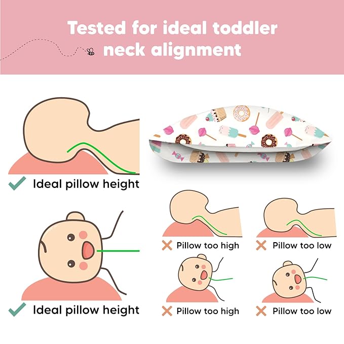 Toddler Pillow with Pillowcase - 13x18 My Little Dreamy Pillow, Organic Cotton Toddler Pillows for Sleeping, Kids Pillow, Travel Pillows, Mini Pillow, Nursery Pillow, Toddler Bed Pillow (Sweet Tooth)