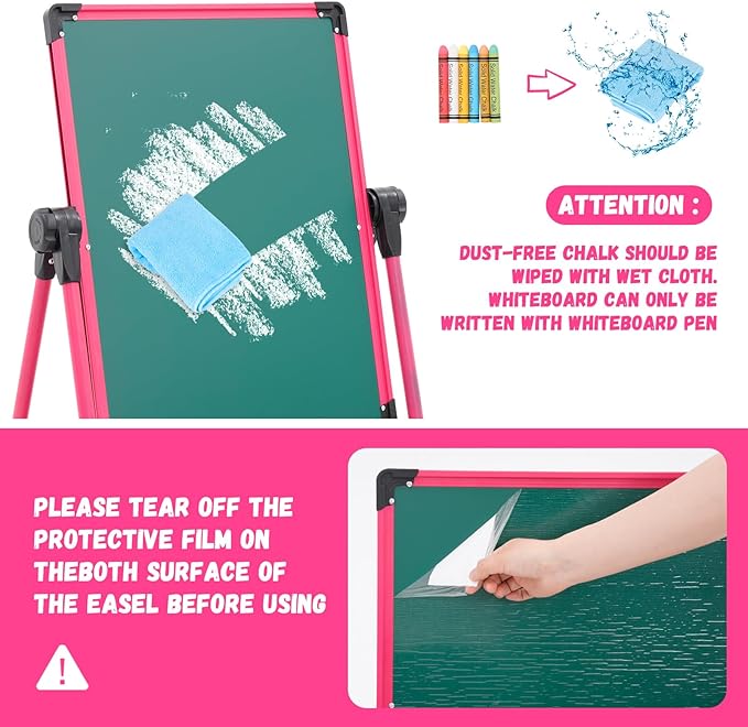 29.5inch-44inch Height Adjustable Whiteboard&Chalkboard Double Sided Easel 360°Rotating Standing Art Easel for Kids Suitable for Children Over 3 Years Old