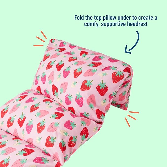 Wildkin Kids Floor Lounger: Ideal for Boys and Girls, Travel-Friendly, Perfect for Sleepovers - Pillow Lounger for Kids, Requires Standard Size Pillows Not Include (Strawberry Patch)