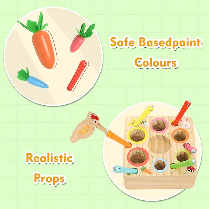 Ancaixin Montessori Toys for 1 Year Old, Magnetic Wooden Toys for 12 Months Boys and Girls, Educational Carrot Toy for Toddlers, Shape Sorting Matching Puzzle for Kids 1 2 3, Birthday Easter Gifts