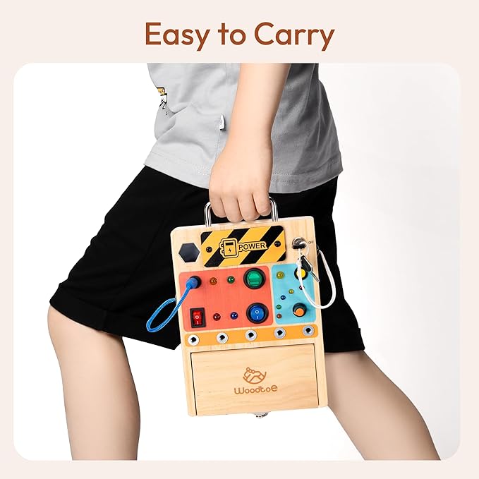 3-in-1 Busy Board with Led Light Switch, Montessori Toddler Screwdriver Board, Sensory Lock and Key Toys, Educational Fine Motor Skills Travel Toys for Toddlers Boys and Girls 3 4 5 Year Old