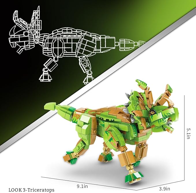 3 in 1 Dinosaur Building Blocks Toy Set, Compatible with Lego Dinosaur Toys, 730 Piece STEM Dinosaur Building Kit Great Gift for Boys and Girls Over 6 Years Old