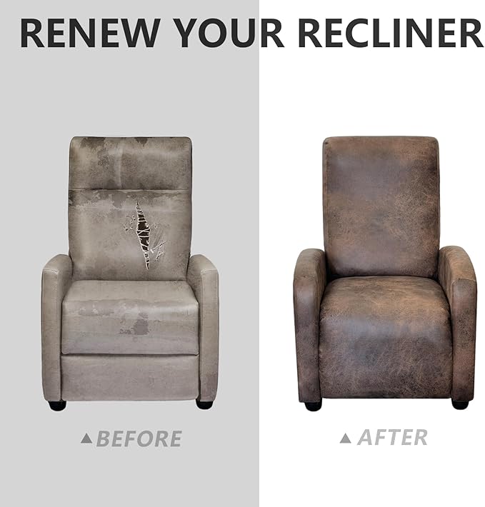 Recliner Chair Covers Leather Look Recliner Cover 4-Piece Slipcovers for Small Reclining Chair Furniture Protector for Kids Dogs Pets Spandex Fabric Washable (1 Small Seater, 02 Brown)