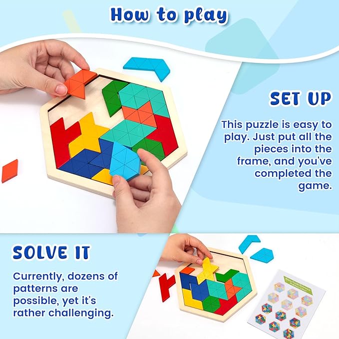 3 otters Wooden Puzzles, Educational Brain Teaser Game,Sorting Board with Guide Book,Educational Toys Shape Pattern Block for Boys and Girls