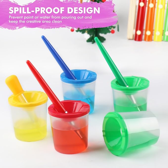 Toddler Paint Brushes Paint Cups, Droppers for Kids, No Spill Paint Cups for Kids, Plastic Liquid Dropper for Kids Crafts, Spill Proof Paint Cups for Preschool Classroom Furniture