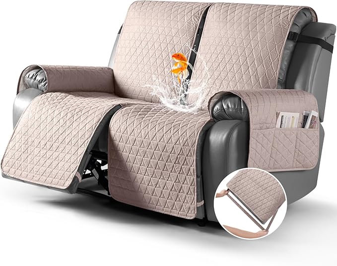 TAOCOCO 100% Waterproof Loveseat Recliner Cover-Recliner Cover with Non-Slip Granule, Recliner Chair Covers with Elastic Band,Washable Recliner Chair/Furniture Protector for Pets(Peach, 2 Seater)