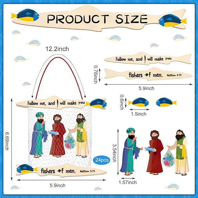 Amyhill 24 Sets 24 Sets Fishers of Men Craft for Kids First Communion Sunday School Crafts Bible Craft Kit Christian Jesus Religious Supplies for Toddlers Kids and Home Activities