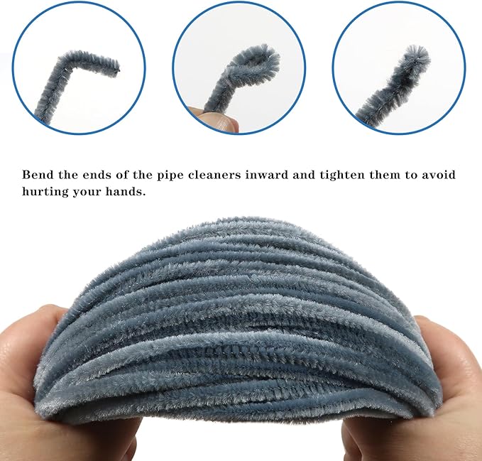 TOAOB 100pcs Pipe Cleaners Grey Chenille Stems 6mm x 12 Inch Fuzzy Sticks Craft Supplies for Art DIY Crafts Decorations