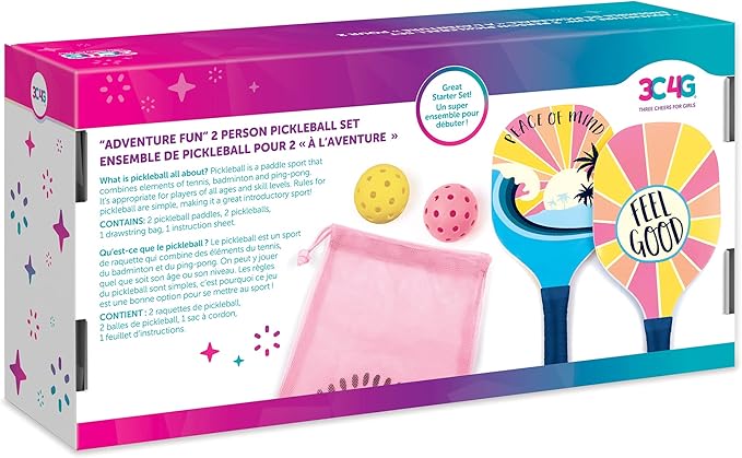 3C4G: Adventure Fun: 2 Person Pickleball Set - Play Pickleball Anywhere Your Heart Desires, Drawstring Dag Included, Make It Real, Three Cheers For Girls, Tween & Girls, Kids Ages 8+